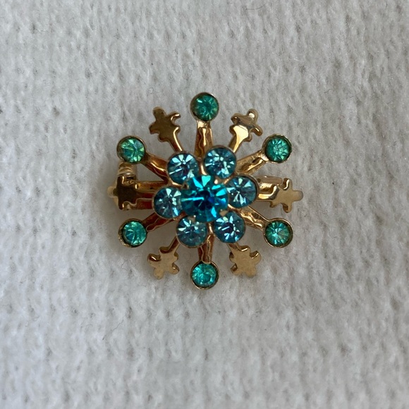 Vintage Jewelry - Vintage 1950s Blue Aqua Gold Scatter Brooch